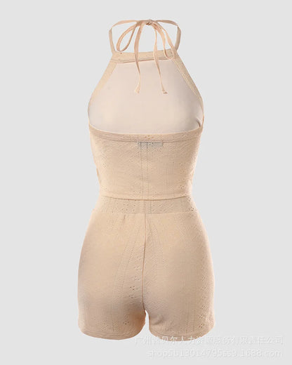 Geometric Patttern Halter Top & Drawstring Shorts Set Sleeveless Tank Top High Waist Shorts Pants 2pcs Clothes Set