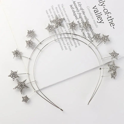 Exaggerated Metal Star Hair Hoop Silver bilayer Halo Crown Princess Bridal Hair Tiara Baroque Hairbands Head Jewelry