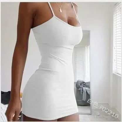 Sexy Spaghetti Strap Mini Dress 2024 Summer Women Bodycon Club Party Dresses Female Camisole Solid Black White Sheath Sundress WT