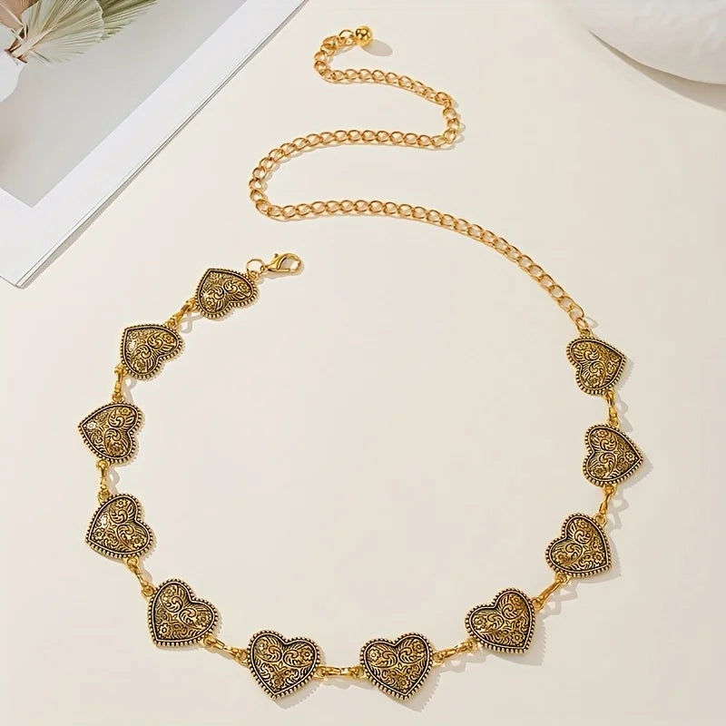 Retro Y2K adjustable metal waist chain, valentine carved retro heart belt decoration, Bohemian punk style fashion accessories. Badiee Stylez