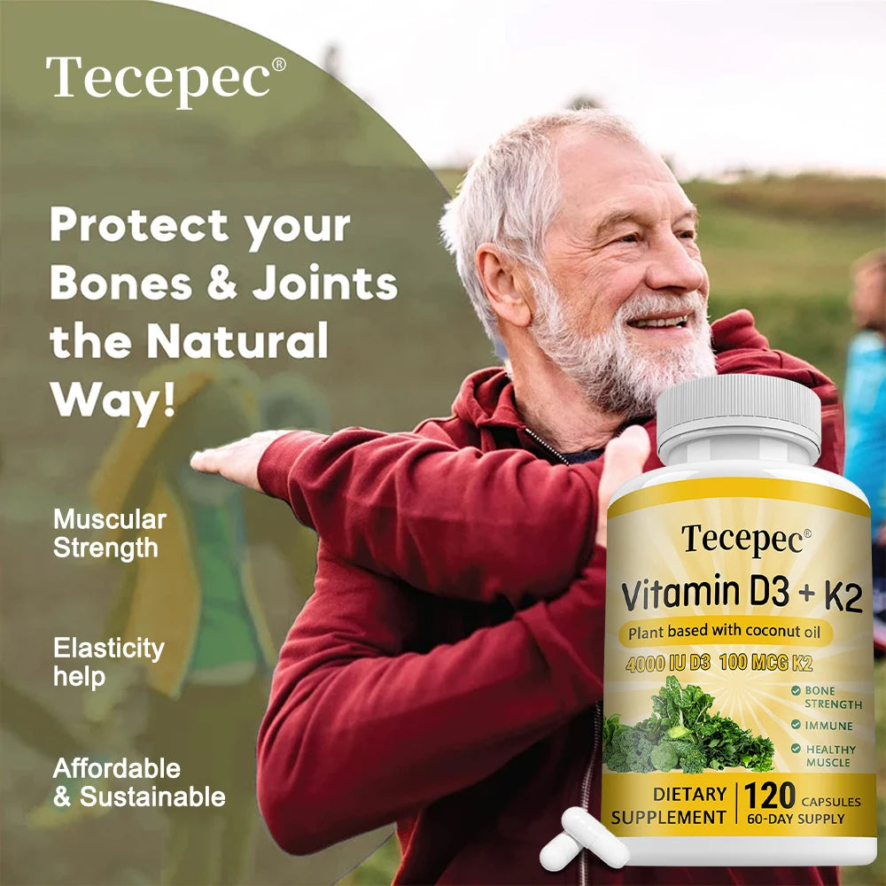 Vitamin K2 (MK7) with D3 Supplement Non-GMO Dietary Supplement for Bone, Teeth, Muscle and Immune Health Support - 120 Capsules