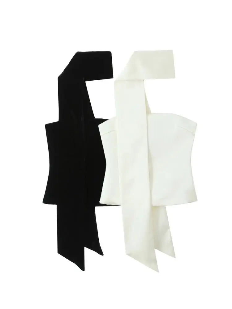 TRZA Women Sexy Fashion With Scarf Strapless Bustier Tops Straight Neck Side Zipper Female Camis Mujer