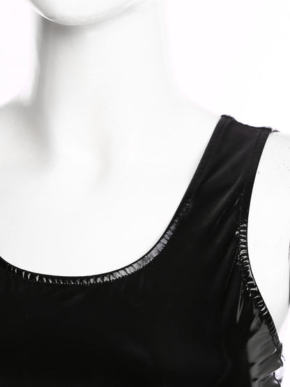 Sexy Women Wetlook Leather Tank Bodycon Dress Latex Sleeveless Mini Dresses Clubwear with Metal Clips Party Club Clothes Femme