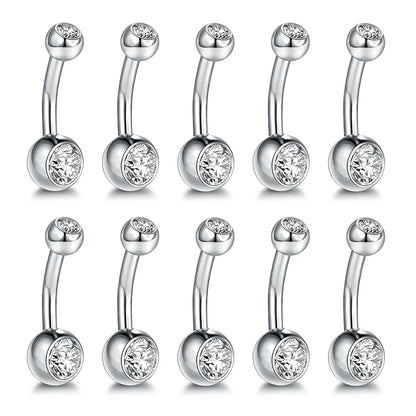 10pcs/lot Titanium CZ Crystal Belly Button Ring Navel Bar Piercing 6/8/10/12mm Belly Nombril Piercing Sexy Jewelry for Women 14G Badiee Stylez