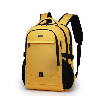 Men's 17.3 Inch Laptop Backpack for Travel College Backpack Waterproof Notebook Business Shoulder Bag With USB Charging Port Yellow