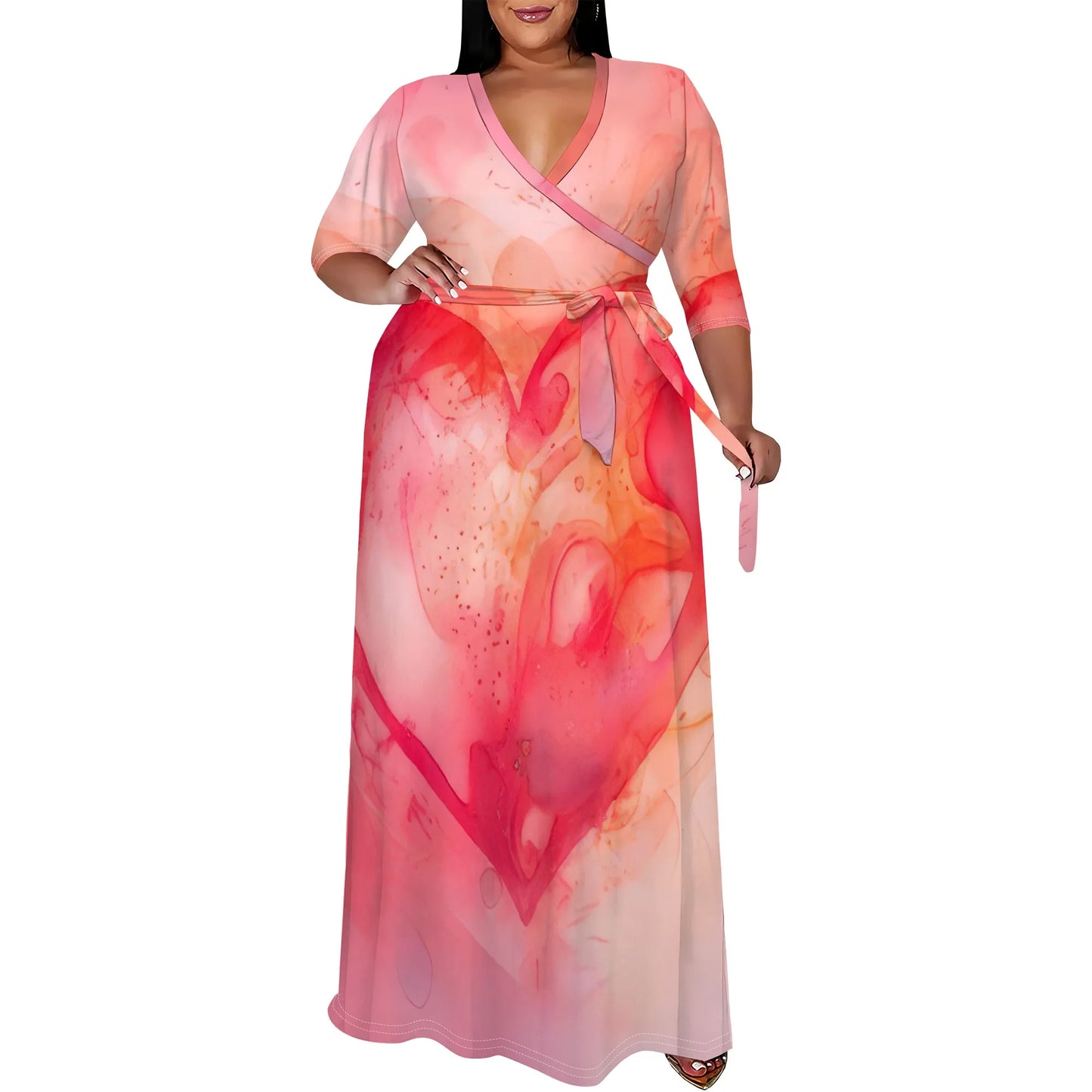 Women's party dress v neck maxi dress for summer XL-6XL White-1 CHINA