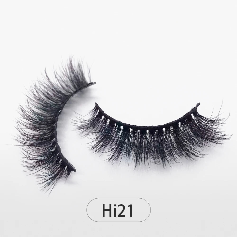 Dropshipping Reuseable Natural Long 12-15mm 3D Faux Mink Lashes Fluffy Volume False Eyelashes Cruelty Free Wispy Makeup Lashes Hi21 15mm CHINA
