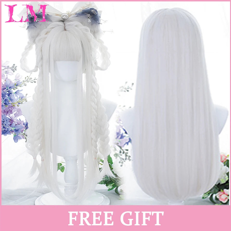 LM Long Silky Straight Synthetic Wigs with Bangs Black Cosplay Party Lolita Hair Wigs for Women Natural Heat Resistant Wig #350
