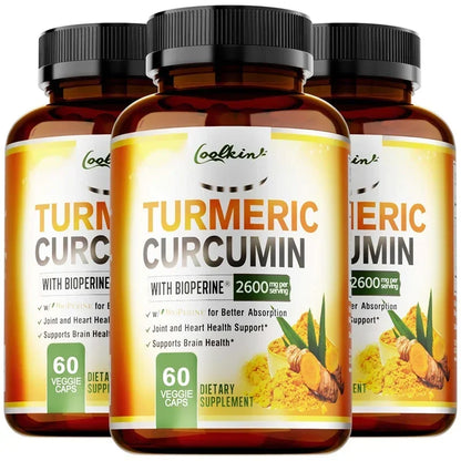 Turmeric Curcumin - Relieve joint pain, promote bone growth, Supports Joint Inflammation, Antioxidant and Digestive Health 60 Capsule-3bottles