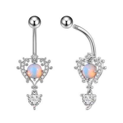 Zircon Crystal Belly Button Ring Dangle Wing Piercing Nombril Ombligo Surgical Steel Barbell Heart Round Navel Stud Body Jewelry