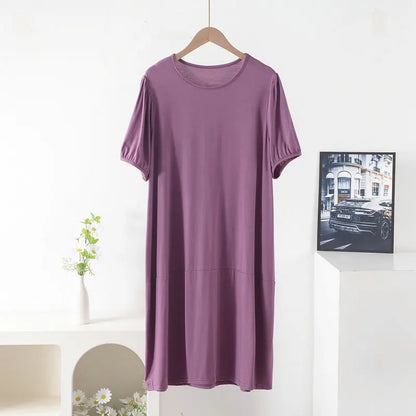 Plus size Summer women's Loose dress short sleeves solid color XL to 8XL dresses