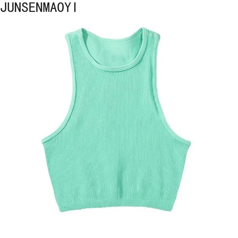 DIY Print Customize Sleeveless Vest Women's Summer High Waist Short Crop Top Fitness Running Yoga Clothes Slim Fast Dry Clothes Mint Green