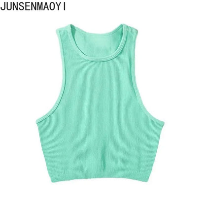 DIY Print Customize Sleeveless Vest Women's Summer High Waist Short Crop Top Fitness Running Yoga Clothes Slim Fast Dry Clothes Mint Green