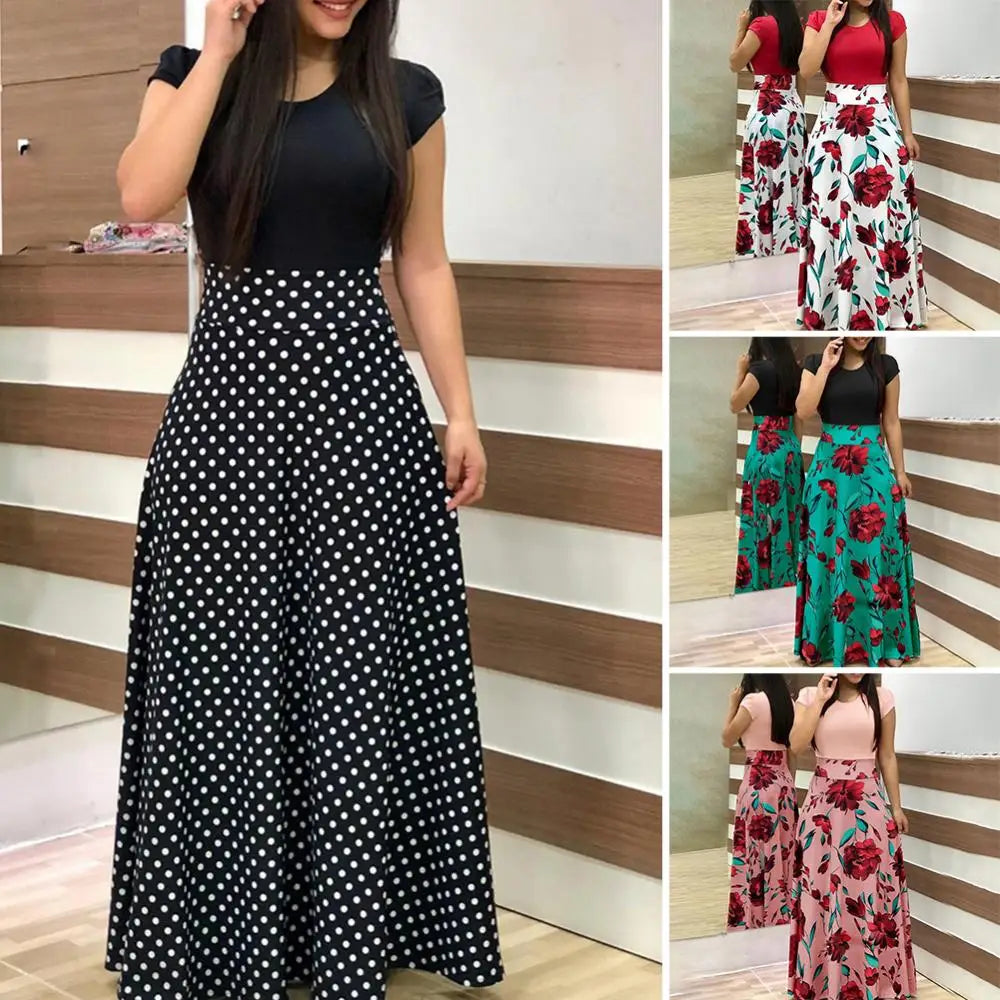 Elegant Women's Long Dress Flower Retro Printed Patchwork Long Sleeve Banquet Maxi Robe S-5XL Badiee Stylez