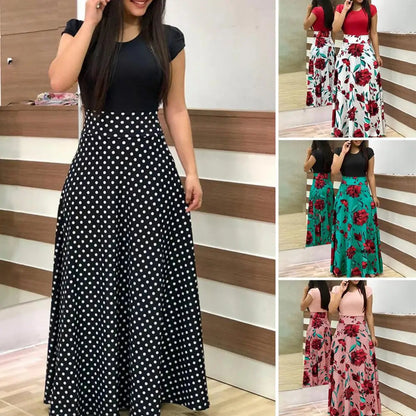 Elegant Women's Long Dress Flower Retro Printed Patchwork Long Sleeve Banquet Maxi Robe S-5XL Badiee Stylez