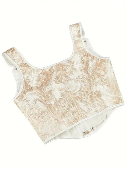 Blue Jacquard Corset Sexy Shoulder Straps Overbust Bustiers Crop Top Lace Up Brocade Vest Lingerie Gothic For Women Outfit