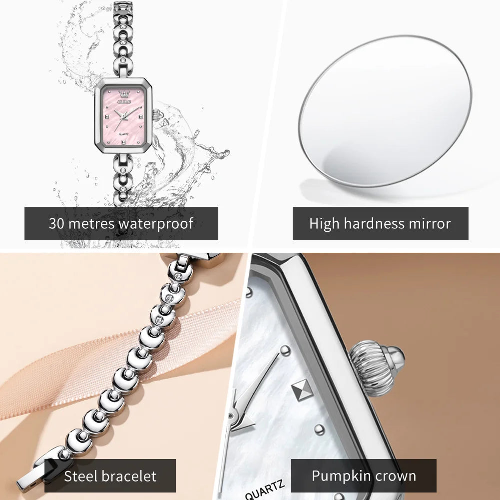 OLEVS 3665 Woman Watches Original Elegant Fashion Square Quartz Watch Chain Bracelet Ladies Watch Bracelet Gifts New Reloj Mujer