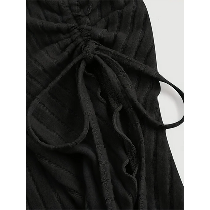 women's New off shoulder cross long sleeved slim fit casual street style asymmetrical elegant T-shirt trumpet sleeve top