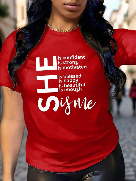 Plus Size INAWLY Women's T-Shirt Printed With Letter And Graphic Combination For New Year Clothes Graphic Tees Women Tops red