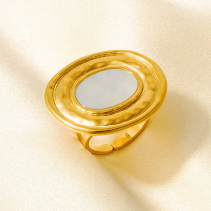 Sea Jewelry Shell Leaf Geometric Round Stainless Steel Rings For Women Men Accessories Open Adjustable Ring Beach Holiday Bagues J932-G-W adjustable