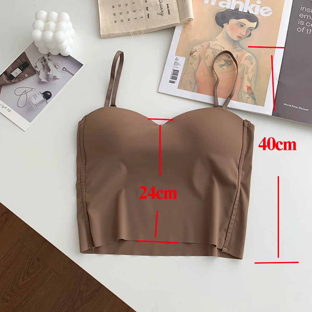ITOOLIN Fashion Backless Tank Tops Cute Crop Tops For Women Slim Elastic Camisole Ice Silk Women Spaghetti Camis With Bra Pad