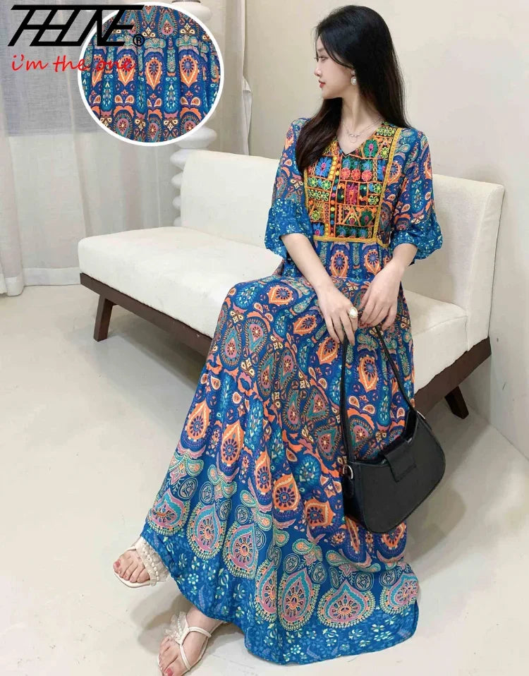 Indian Dress for Women Summer Embroidery Chic Elegant Party Dresses Clothes Vintage Long Maxi Prom Bohemian Beach Robe Vestidos Badiee Stylez