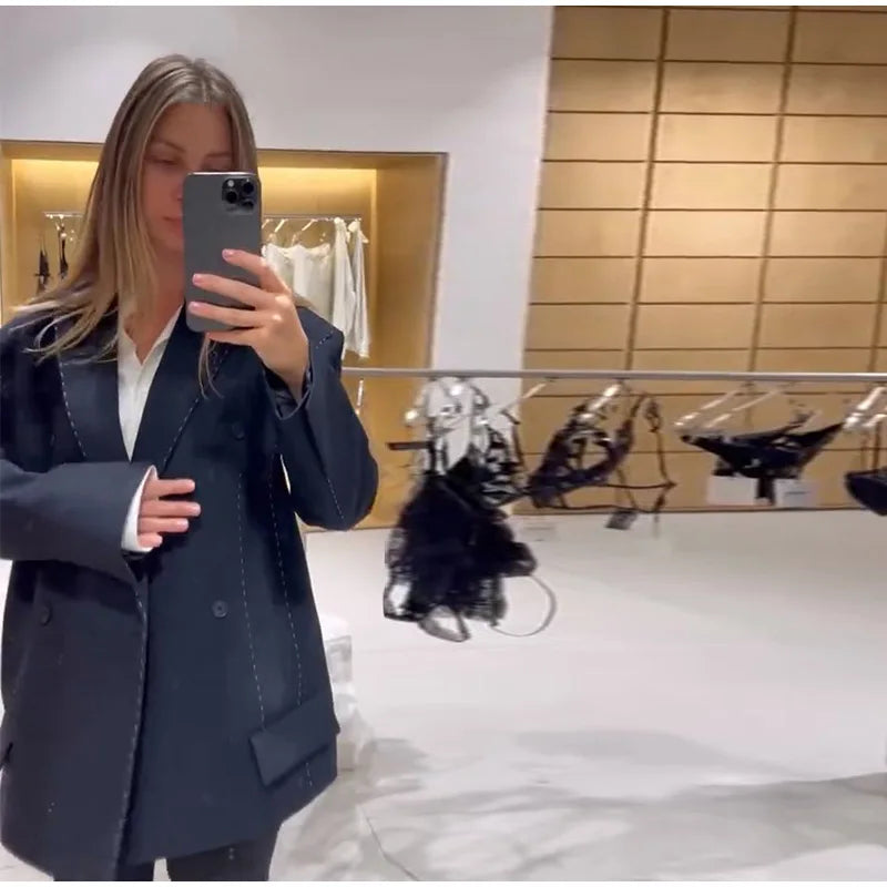 Casual Women's Blazer Pant Suits Loose Lapel Doube-Breasted Top Straight Pants Lady Set 2025 Autumn New 2 Pieces Sets Women Badiee Stylez