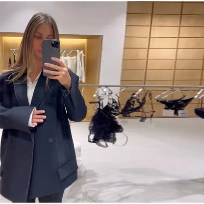 Casual Women's Blazer Pant Suits Loose Lapel Doube-Breasted Top Straight Pants Lady Set 2025 Autumn New 2 Pieces Sets Women Badiee Stylez