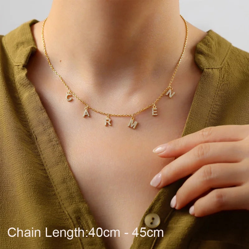 Personalized Initial Name Necklace Stainless Steel Women Alpahbet Letter Pendant ,Initial Collar Statement Charms Gift Badiee Stylez