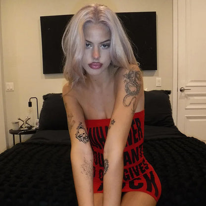 Women's Summer Sexy Party Strapless Bodycon Slim Fitting Dress With Strap Fitting Sexy Sleeveless Dress Alphabet graphic printin