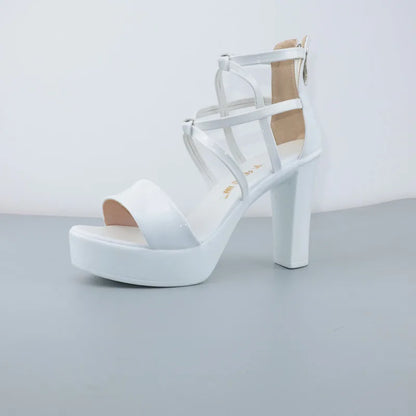 Big Size 32-43 Block Heel Platform Sandals Women Wedding Shoes 2025 Summer High Heels Gladiator Sandals Patent Leather Sandals