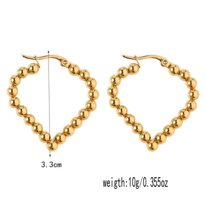 Stainless Steel Women's Hoop Earrings, Non Fading Fashionable Gold Color Metal Bead Earrings, Classic Jewelry Accessories RH130 D3.3CM CHINA