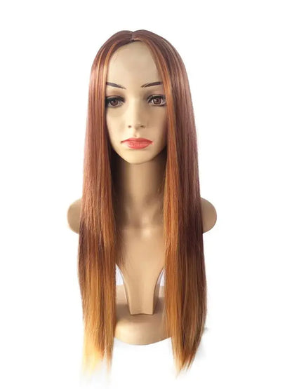 New style wig for women Brown and gold piano long straight hair wig with long bangs brown. 180% 26inches