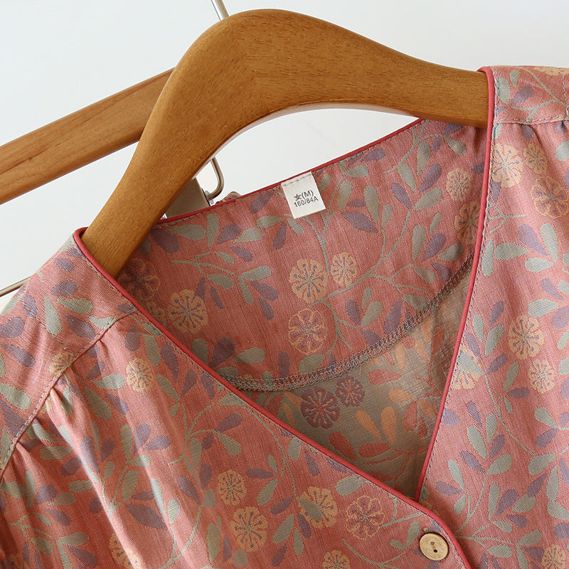 2025 Spring/Summer New Women's Pajama Set 100% Cotton Short Sleeve+Capris Two Piece Set for Large Flower Thin Home Furnishing