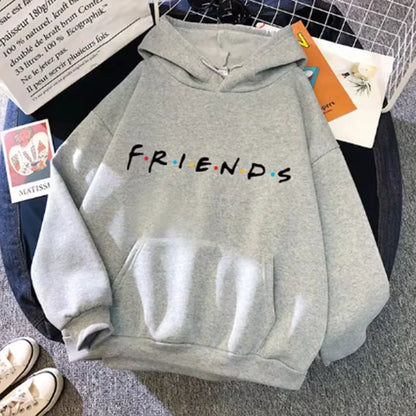 Women Friends Print Hoodie Long Sleeve Pullover Fashion Clothing Casual Solid Color Female Spring Autumn Fashion Streetwear Gery