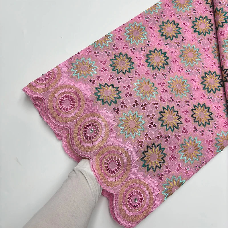 Original Austria Pure Cotton Lace Fabric 2024 High Quality Swiss Voile Embroidery Stones Lace Fabric For Women Celebration Dress