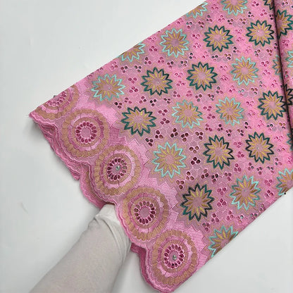 Original Austria Pure Cotton Lace Fabric 2024 High Quality Swiss Voile Embroidery Stones Lace Fabric For Women Celebration Dress