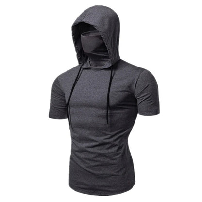 Mens Gym Thin Hoodie Short Sleeve Hoodies With Mask Sweatshirt Casual Splice Large Mask Hoodie Sweatshirt Hooded Tops Cycling Badiee Stylez
