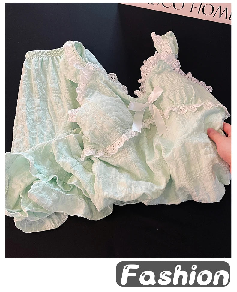 Summer Sexy Strap Spwear Women's ort Pants Loose Fit Home Clothes Set with Chest Pad 2024 New Tread Cotton Thin Woven