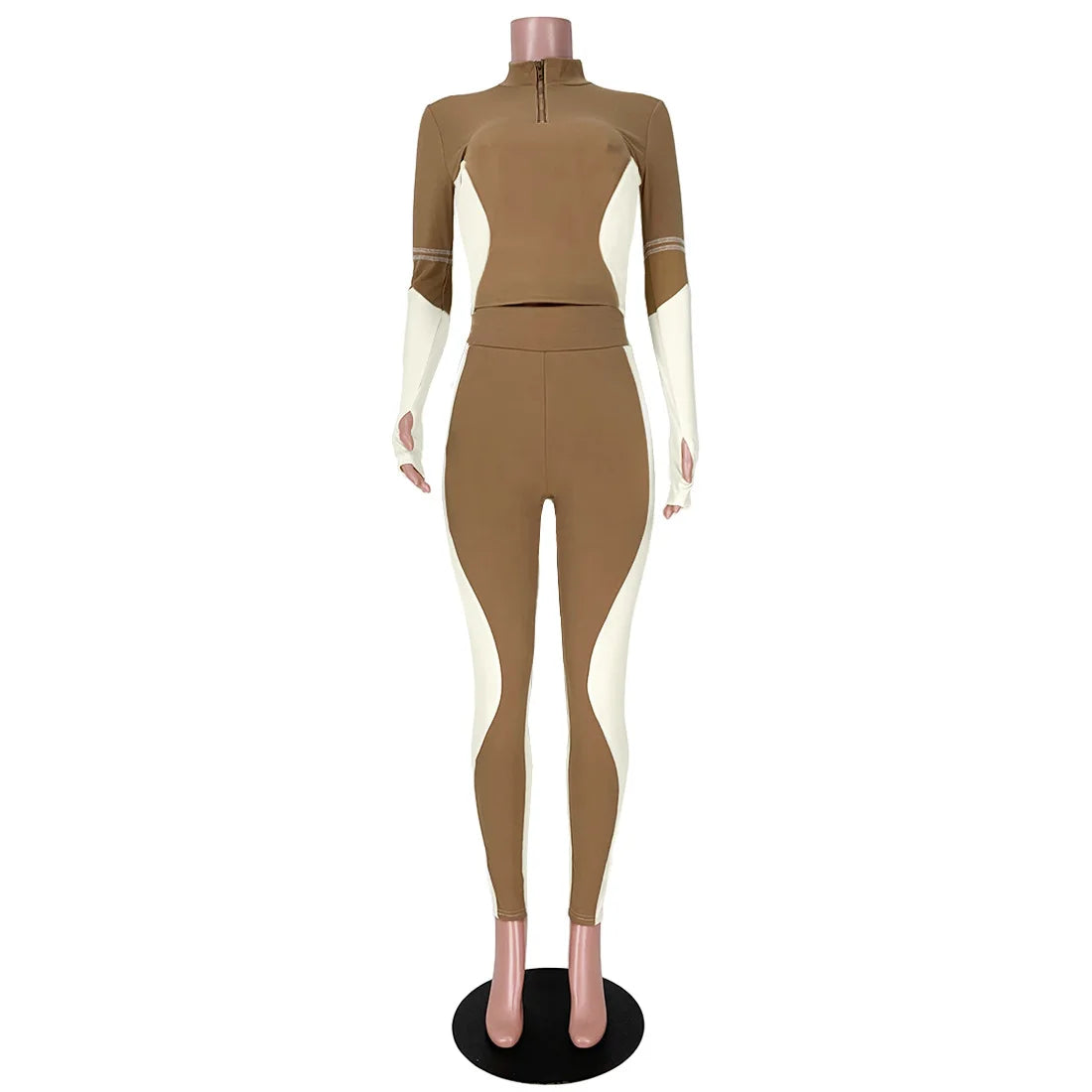 Y2K Color Matching Women'S Set Sweatsuit Two Piece Outfits Ladies' Standing Collar Sports Suit Slim Fit Long Sleeved Long Pants Badiee Stylez