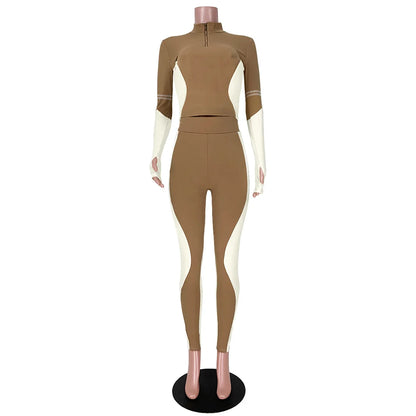 Y2K Color Matching Women'S Set Sweatsuit Two Piece Outfits Ladies' Standing Collar Sports Suit Slim Fit Long Sleeved Long Pants Badiee Stylez