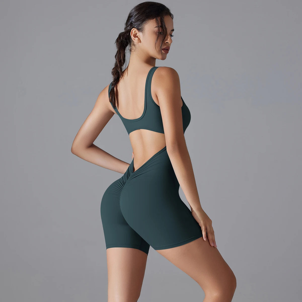 New V Back Scrunch Sports Jumpsuit Women Gym Rompers Sleeveless Sportswear Bodysuits Women Casual One-Piece Suit Yoga Clothing