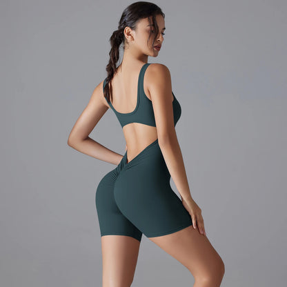 New V Back Scrunch Sports Jumpsuit Women Gym Rompers Sleeveless Sportswear Bodysuits Women Casual One-Piece Suit Yoga Clothing