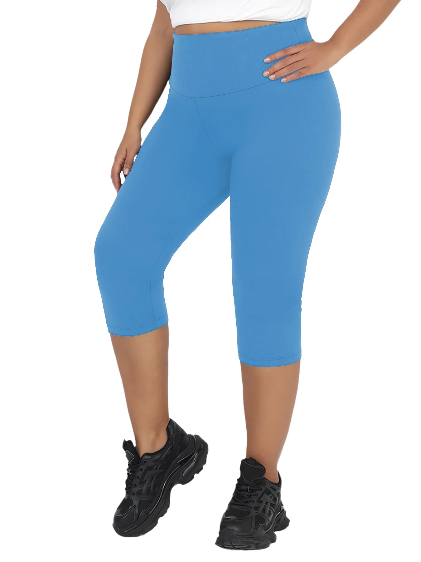 Plus Size Leggings for Women Super soft High Waisted Tummy Control Yoga Capri Pants No See Through Workout Running Leggings -14