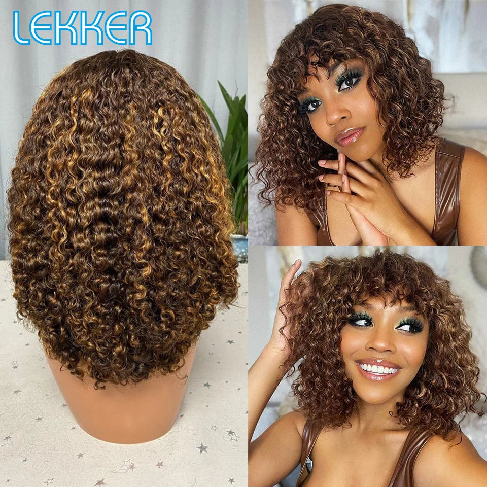 Lekker Colored Short Pixie Afro Kinky Curly Bob 100% Human Hair Wigs For Women Brazilian Remy Hair Ombre Brown Clearance Ginger Badiee Stylez