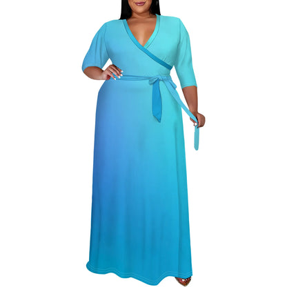 Women's party dress v neck maxi dress for summer XL-6XL White-9 CHINA