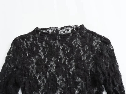 TRAFZA Summer Lace Jumpsuits For Women Fashion New Long Sleeves Hollow Out Slim Onesies Female Chic Wild Women's Bodysuits