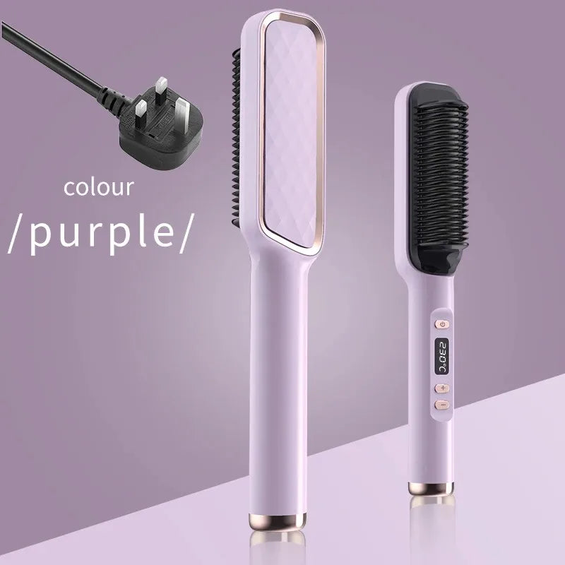 Electric Hot Comb Multifunctional Straight Hair Straightener Comb Negative Ion Anti-Scalding Styling Tool Straightening Brush Purple UK