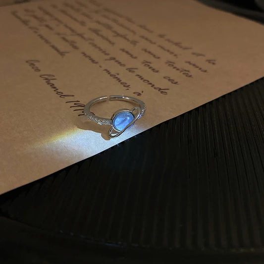 Korean Blue Crystal Planet Rings Y2K Creative Zircon Asteroid Open Ring Shiny Zircon Rings for Women Teens Party Jewelry