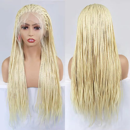 Ombre Blue Box Braided Wigs for Women 26inch Knotless Goddess Box Braid Lace Front Wig Colored Crochet Braid Synthetic Wig 613 26inches 13x3 Lace Front